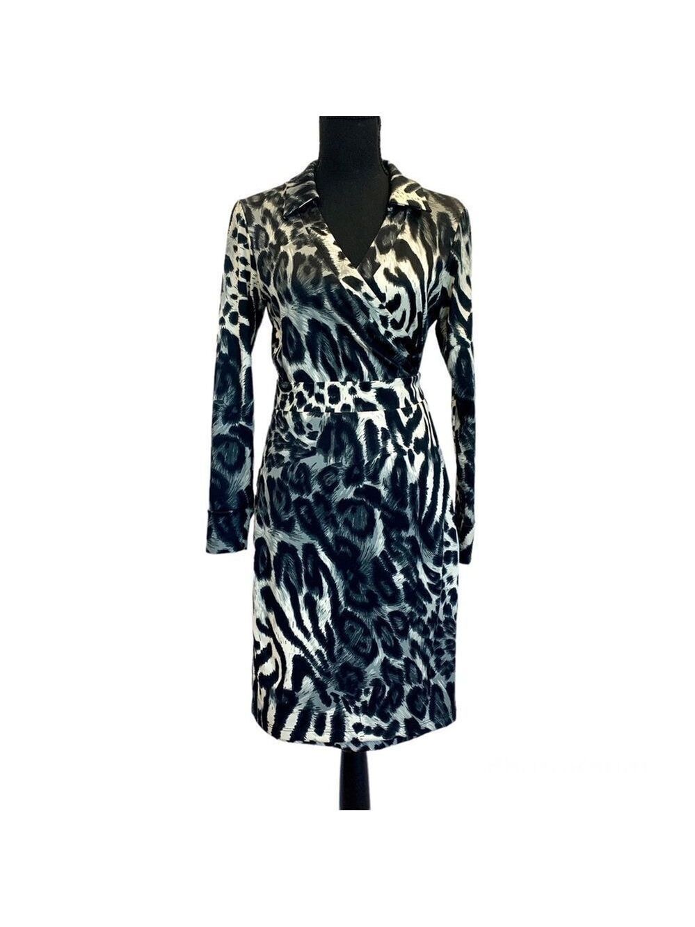 Femme de carriere leopard wrap dress Sz M Black gray white